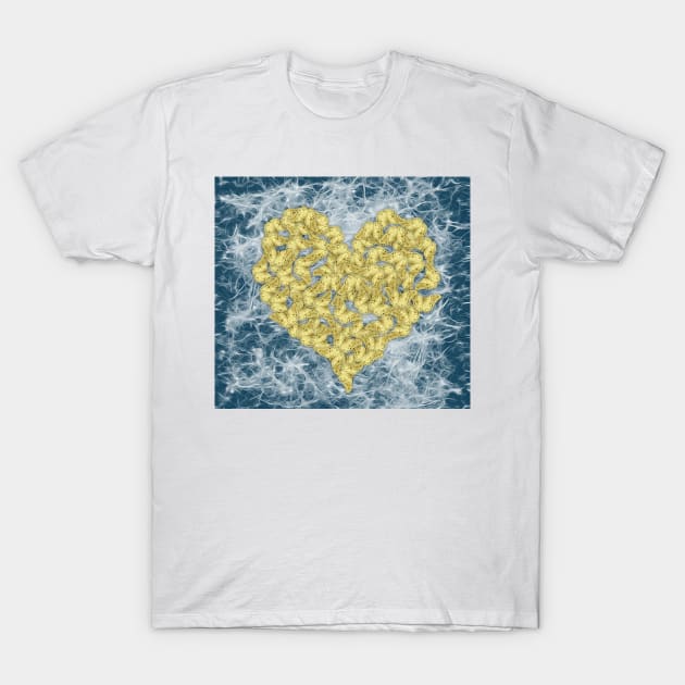 Gold butterflies in heart shape on teal web T-Shirt by hereswendy